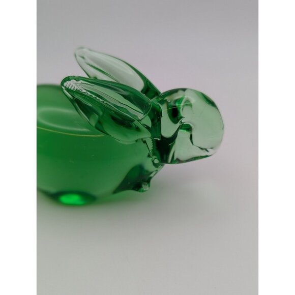 Emerald Green Art Glass Bunny Paperweight Figurine Bubbles Polish Bottom 4” - Picture 6 of 8
